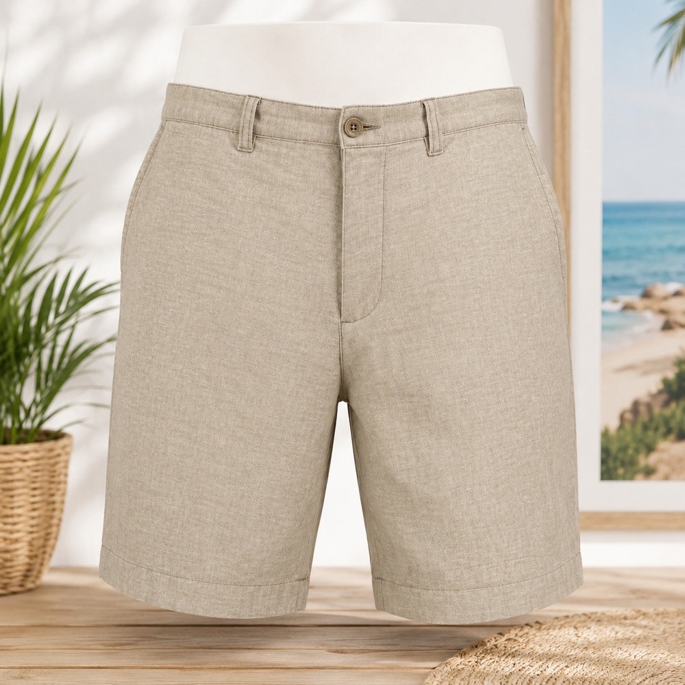Bruno Linen Shorts‎ Mens 38 Tan Classic Fit Washable Summer Beach Coastal Casual